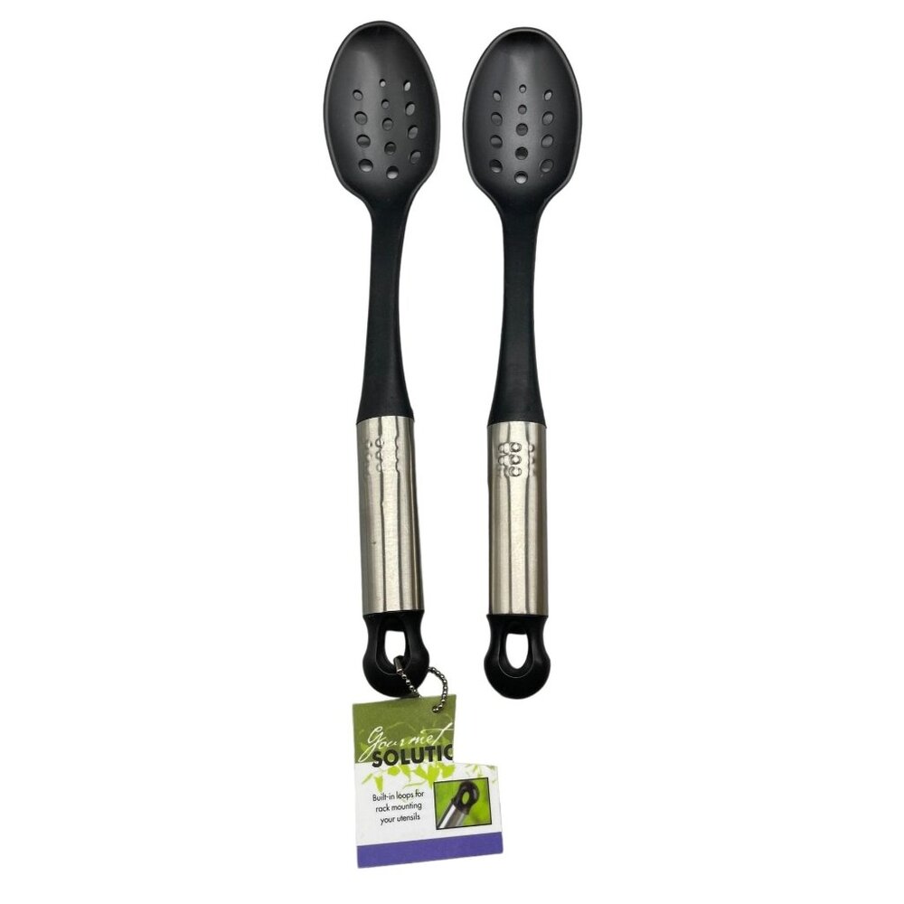 2 slotted spoons Gourmet Solutions plastic with metal handle loop end READ NEW
